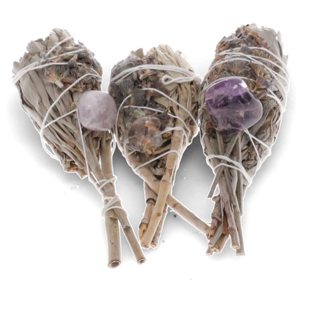 1 bunch Smudge Stick - White Sage Torch with Lavender & Amethyst 8cm
