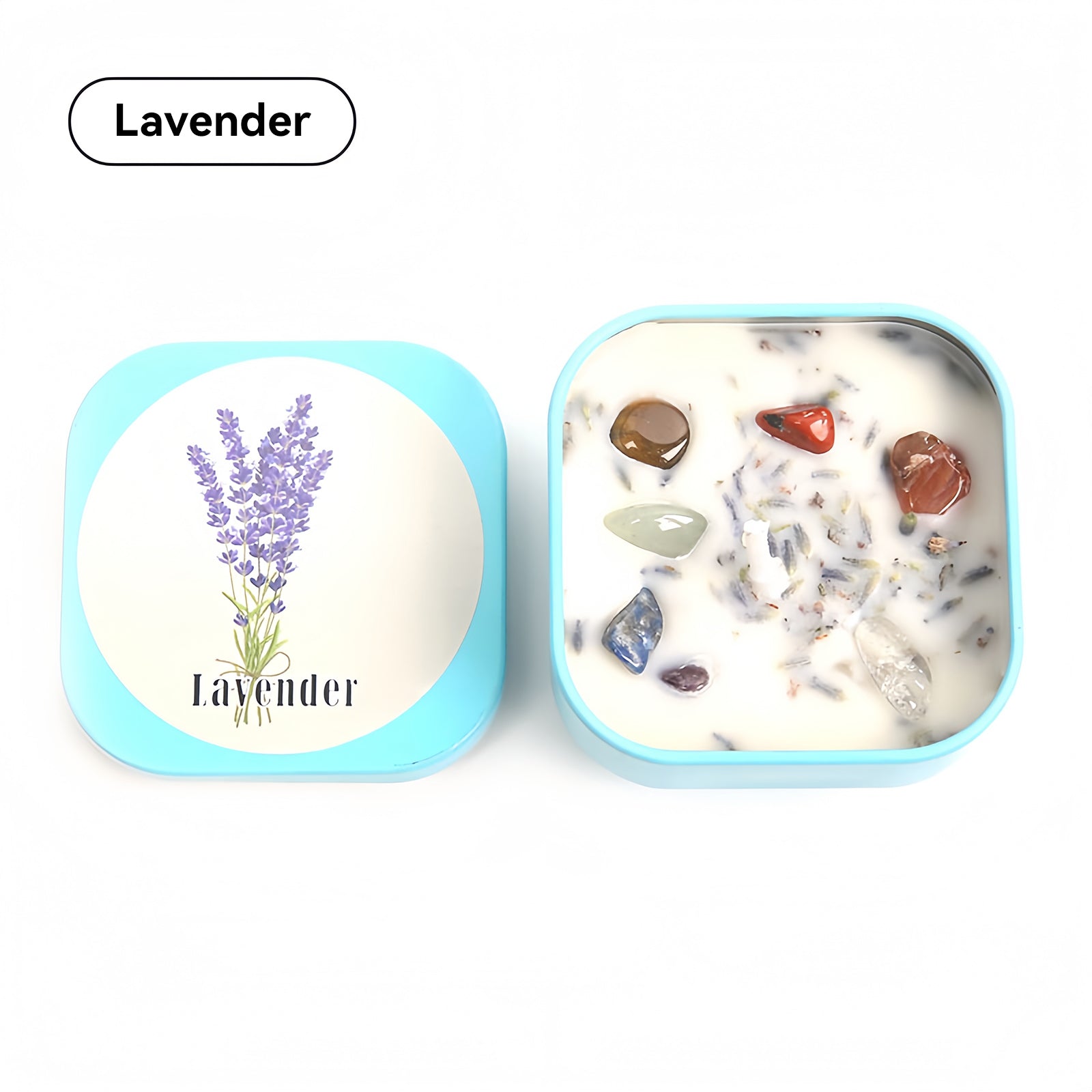 Crystal Raw Stone Tin Candle Gift Set – Lavender