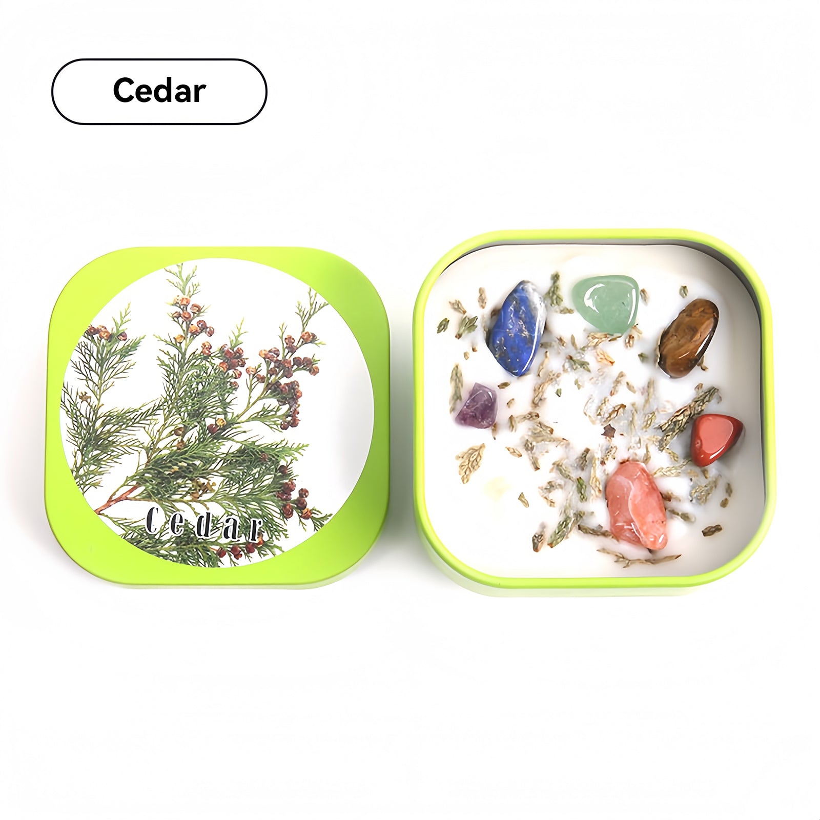 Crystal Raw Stone Tin Candle Gift Set – Cedar