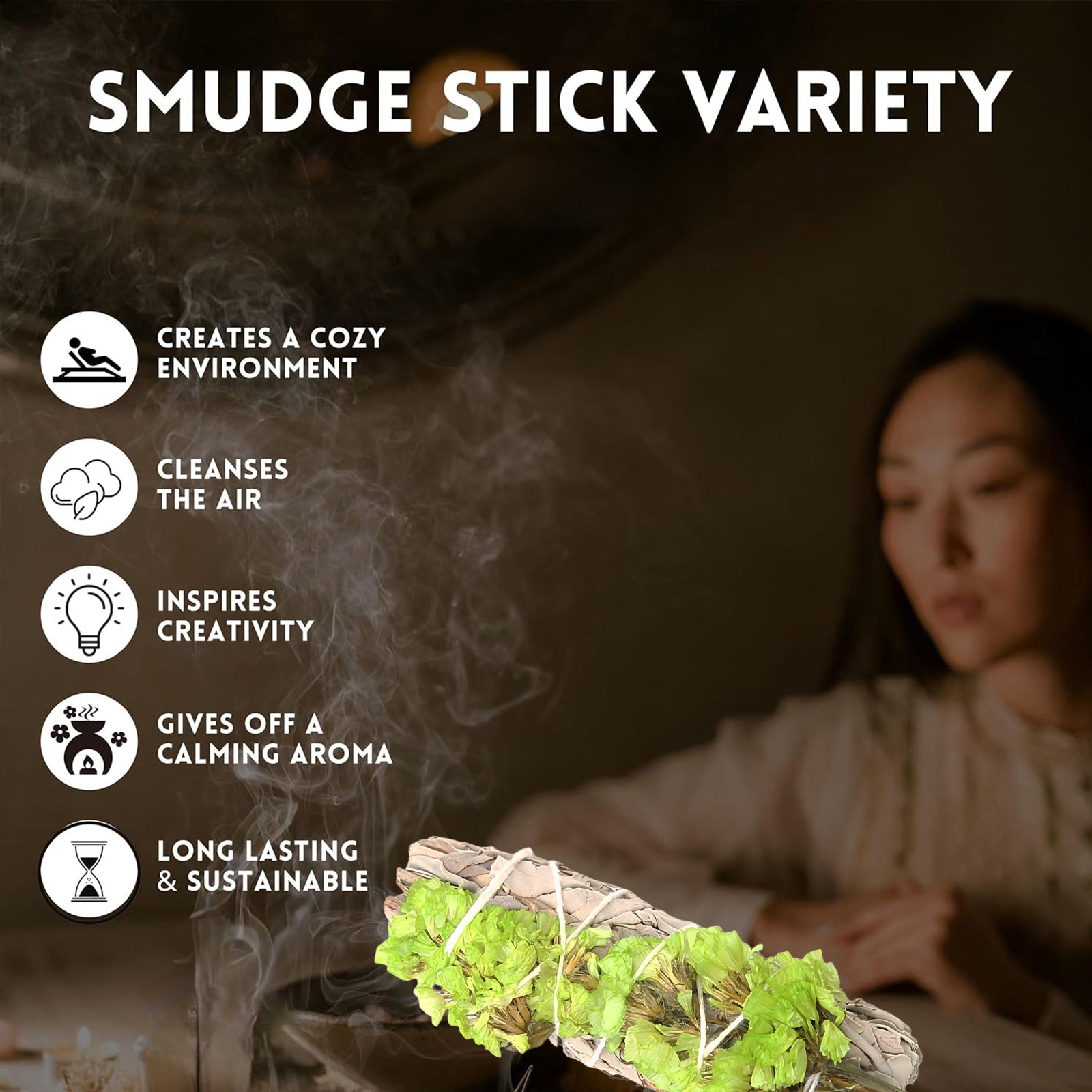 1 bunch Smudge Stick - White Sage with Green forget-me-not