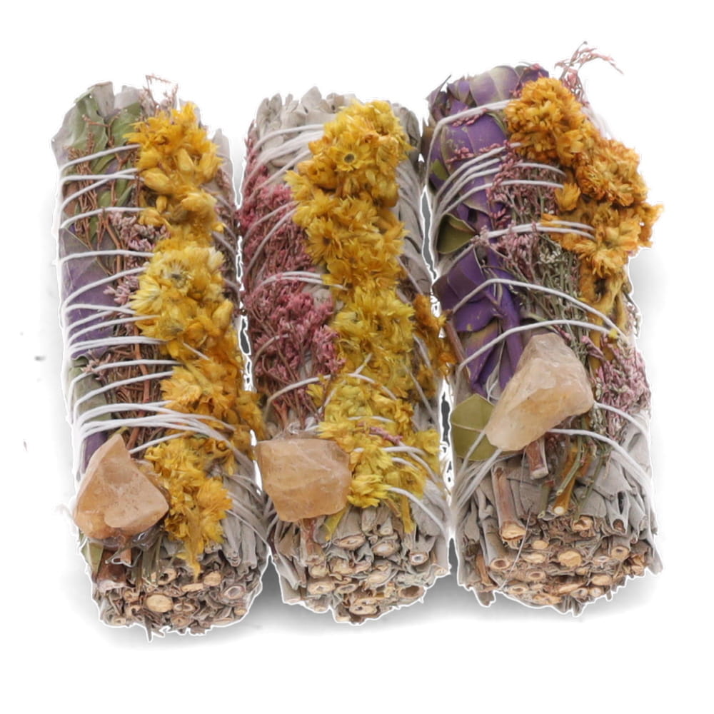 1 bunch SMUDGE STICK - White Sage & Sunflower with Citrine 10cm