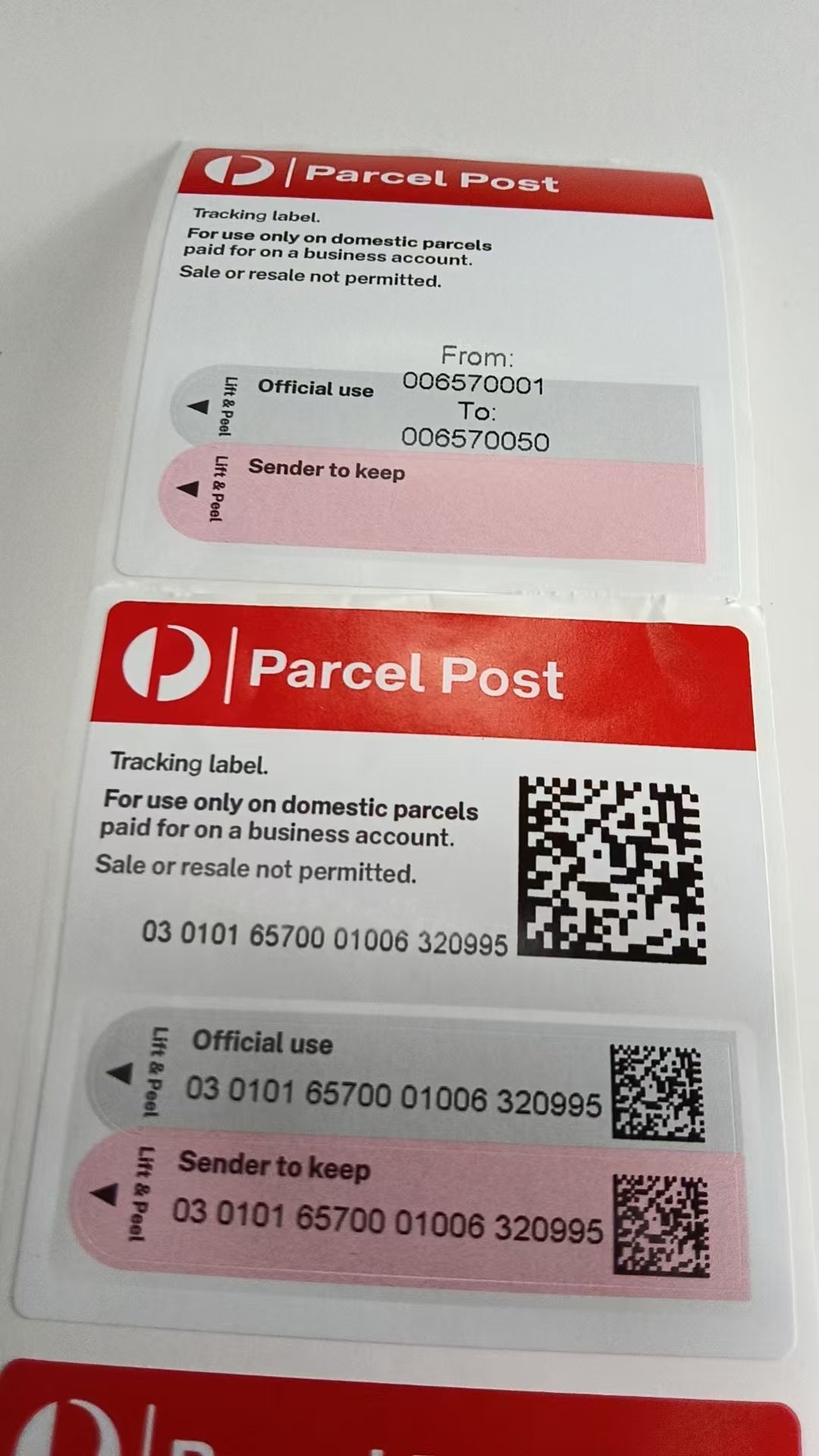 50x Australia Post Parcel Post Tracking Labels Proof Of Delivery - QR Code